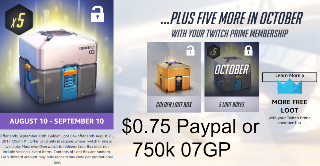 Selling Overwatch Golden Loot Box Codes 0 75 750k Per Sell